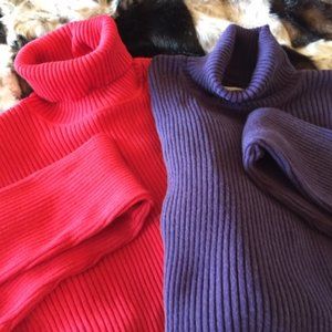 (2) Chico Ribbed Turtleneck Red &  Blue/Violet